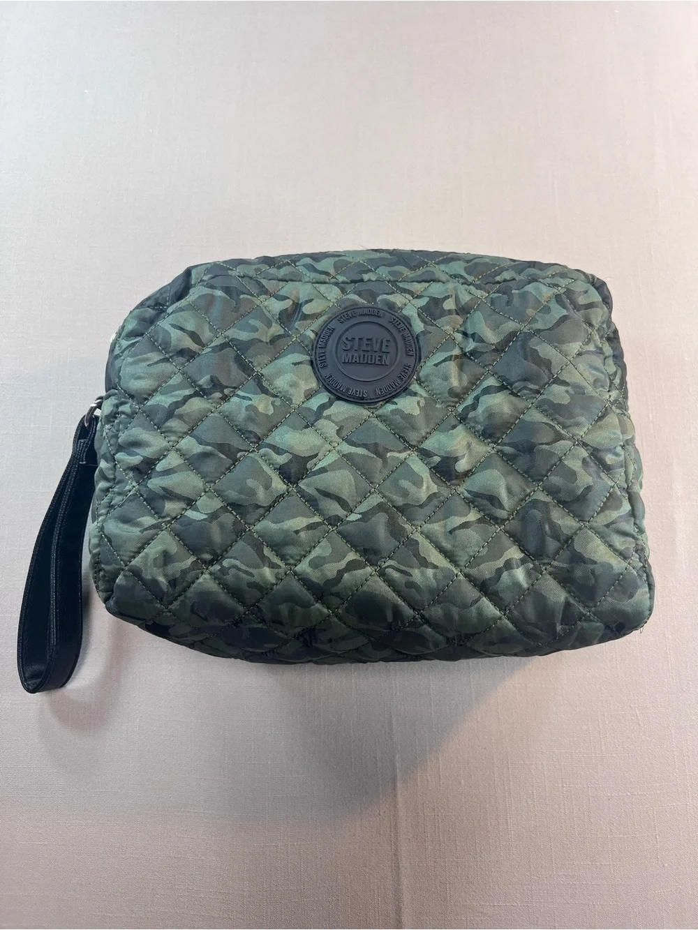 Steve Madden Large Quilted Camo Cosmetic Bag Travel Toiletry Organizer